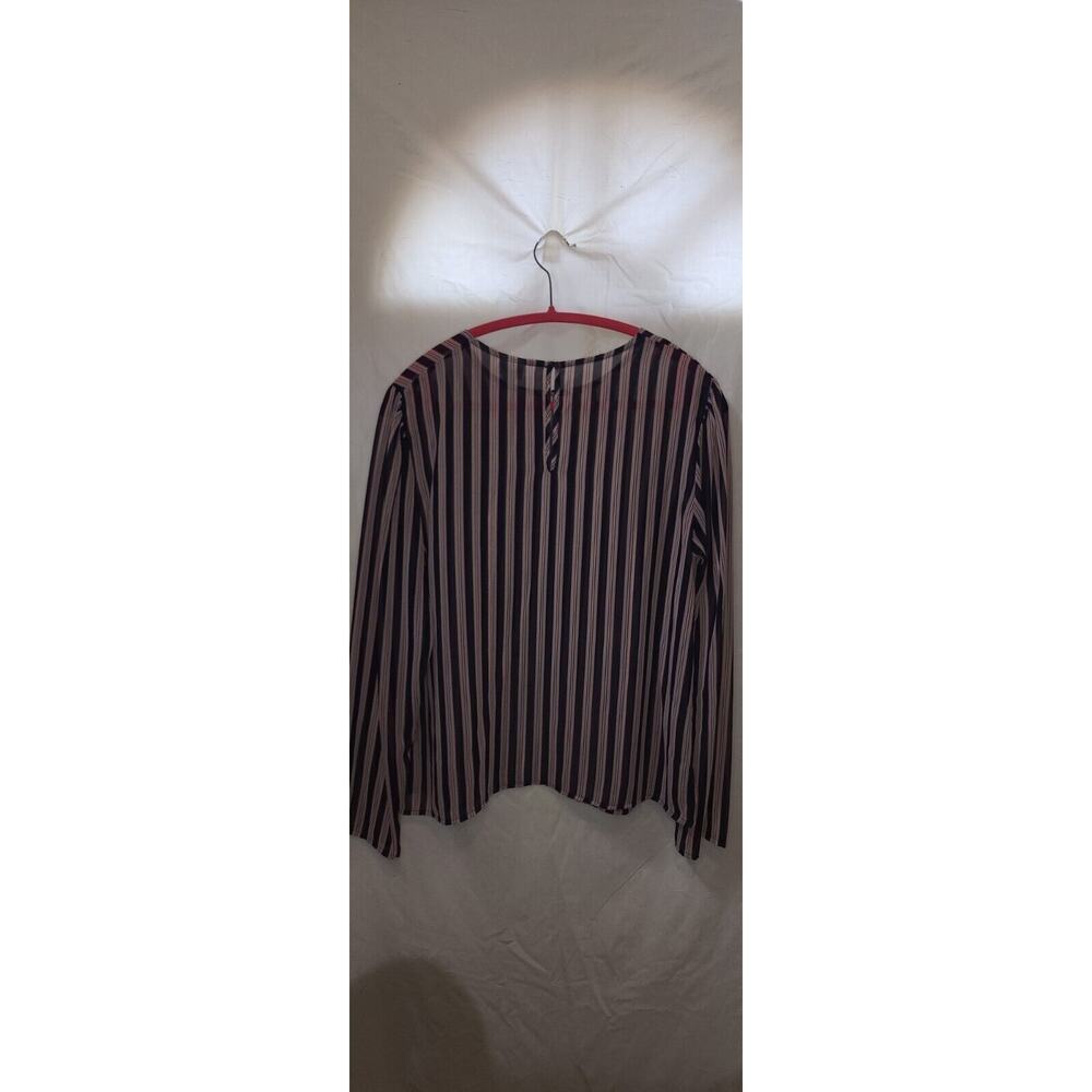 A New Day Blue Multi-Color Striped Keyhole Back Long Sleeve Blouse XL